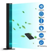 Tower Fan for Home, 80° Oscillating Silent Bladeless Floor Fan with Remote, 4 Speeds, 40 in Multiple Modes, 7-Hour Timer, Led Display Screen, Vertical Fan For Home, Living Room, Office, Black