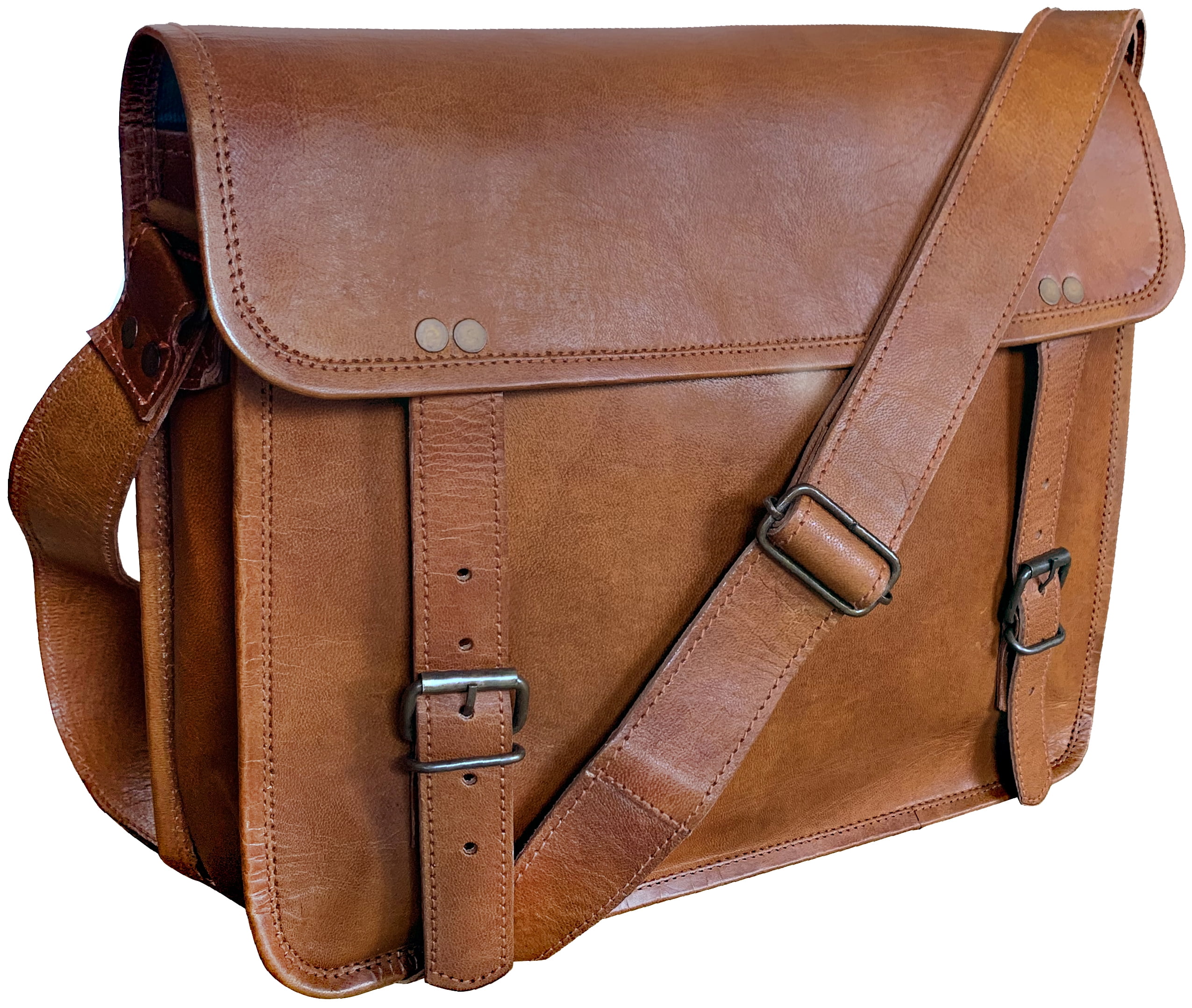 Real vintage leather handmade messenger satchel bag cross body brown briefcase 