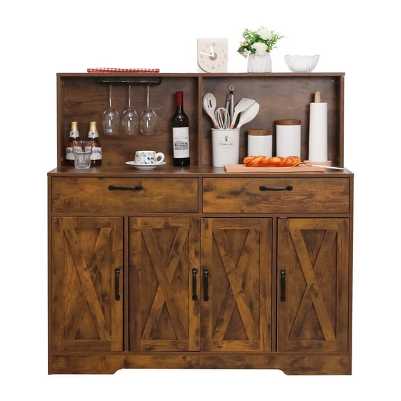 Walsport 47'' Coffee Bar Cabinet - Farmhouse Sideboard Buffet Cabinet with Storage - Kitchen Pantry Storage Cabinet with Doors and Shelves for Dining Room, Living Room, Kitchen (Brown)