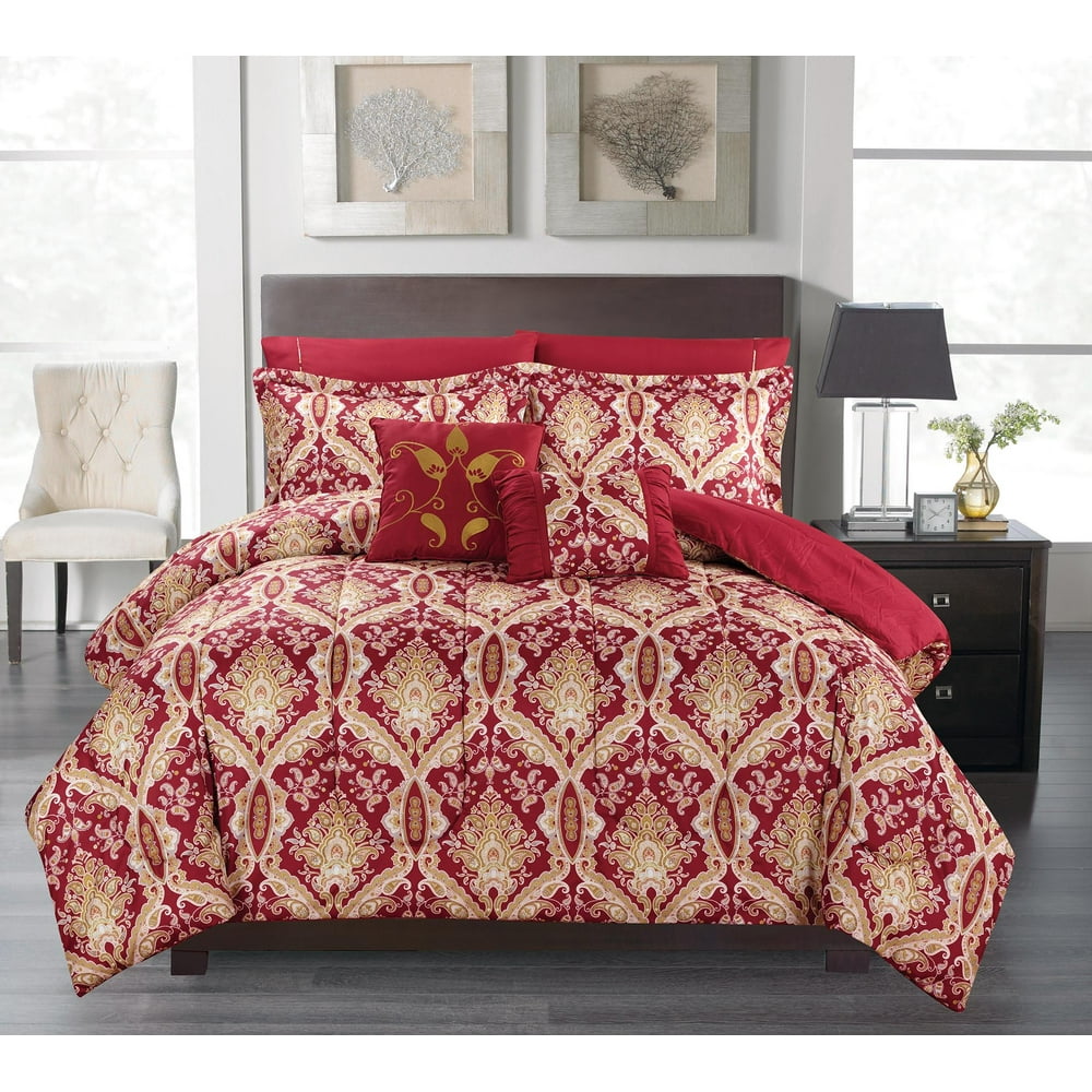 Reversible 3pc Comforter Set Microfiber Quilted Bed Cover burgundy