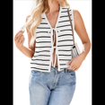 thumbnail image 1 of Suéter de Punto A Crochet para Mujer, Sin Mangas, con Cuello en V y Lazo Frontal, A Rayas, Estilo , para Verano 2025 M, 1 of 9