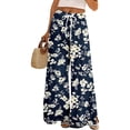 thumbnail image 2 of Palazzo Pants for Women 2026 Spring Summer Floral Print Elastic High Waist Wide Leg Loose Flowy Boho Beach Pants with Pockets, 2 of 7