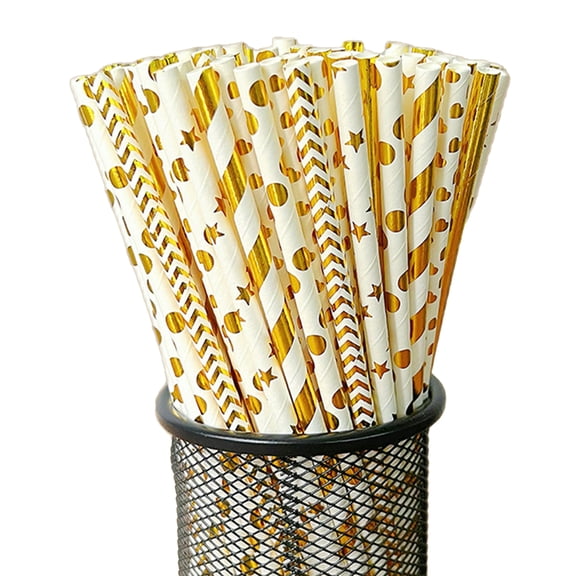 Jkung 100Pcs Biodegradable Paper Straws Colorful Striped Print Food-Grade Safe Drinking Straws Party Supplies