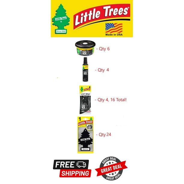 Little Trees Black Ice Air Freshener Fiber Cans Vent Wrap & Spray