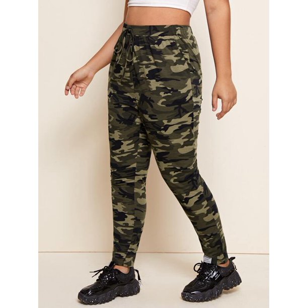 Plus Camo Cuffed Cargo Pants