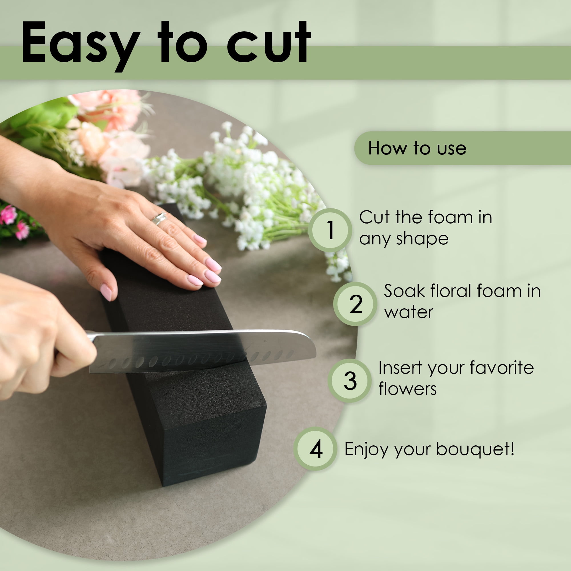 XCEL Floral Foam Block Unlike Any Other - Reusable Floral Blocks Flower Foam for Artificial Flower Arrangements (Black - 9" x 3" x 3" (4 Pack))