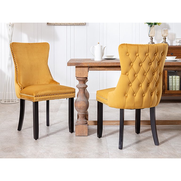 Elevens Yellow Fabric Upholstered Dining Side Chair (Set of 4