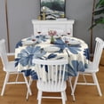 thumbnail image 2 of Blue Pioneer Flower Round Tablecloth 60" X 60",Wrinkle Wipeable Table Cloth for Kitchen Dining Room Picnic Patio Party, 2 of 6