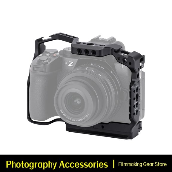 Nitze Camera Cage for Nikon Z50 II Camera with 2 Built-in Cold Shoes, NATO Rail and Quick Release Plate for Arca-Swiss