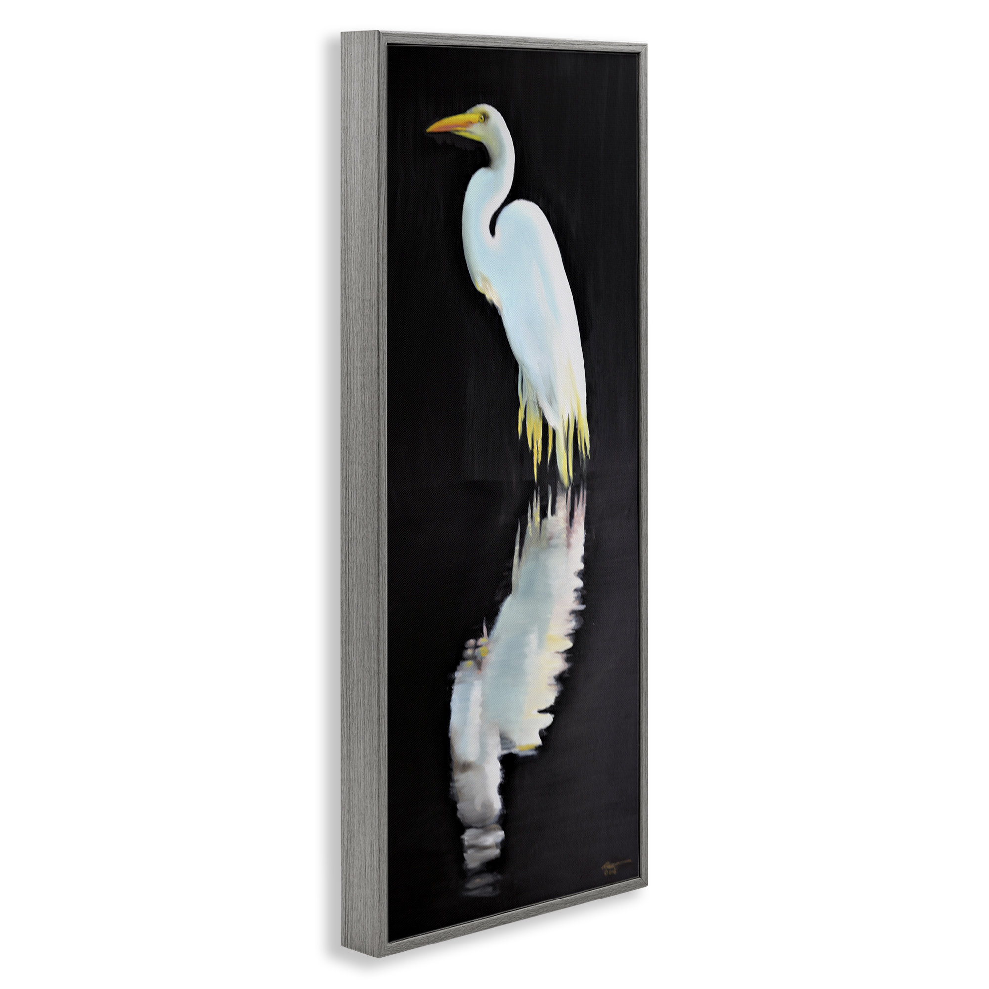 Stupell Industries Dark Egret Reflection Animals & Insects Painting Gray Framed Art Print Wall Art, 10 x 24