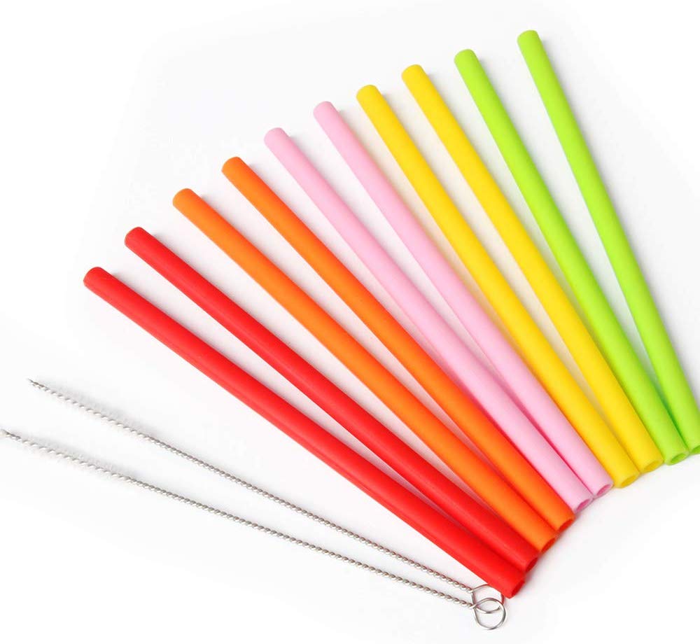 Kids Reusable Straws, 10pcs 6' Short Toddlers Silicone Straws for Take