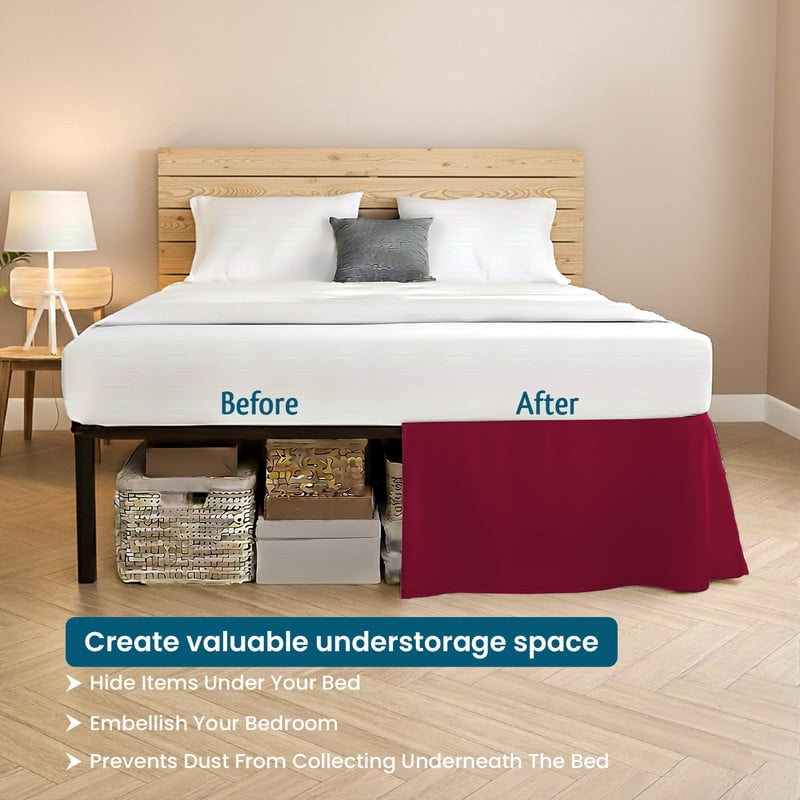 Cal-King Tailored Style Bed Skirt, 16" Drop Length, Soft 100% Microfiber, Quadruple Pleated Tailored Design, Hotel Quality, Burgundy Solid