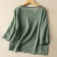 thumbnail image 3 of DuoJiaJ Women’s Summer Linen 3/4 Sleeve T Shirt Ethnic Style Casual Embroidered Vintage Fashion Top Women’s Crop Tops Green, 3 of 4
