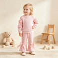 thumbnail image 6 of mgoYE Toddler Baby Girl Fall Clothes Waffle Long Sleeve Shirt Tops and Bell Bottoms Pants 2 Piece Outfits for Girls, 6 of 6