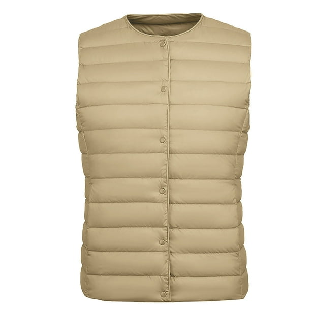 Chaquetas y abrigos casuales sin mangas y sin capucha Chaqueta ligera de plumón para mujer Chaleco de invierno corto ajustado de talla grande para mujer Abrigo con cremallera interna para mujer