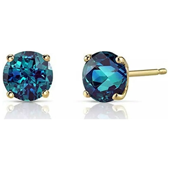 Paris Jewelry 4 Ct Round Created Alexandrite Stud Earrings, 18k Yellow Gold plated