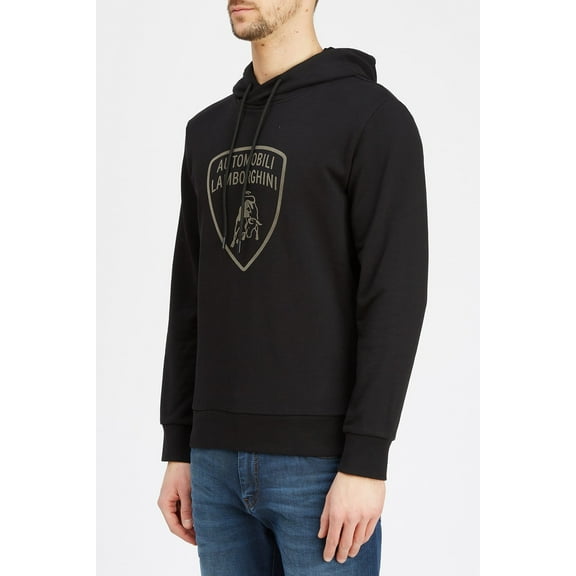 Lamborghini Men's Logo Large Shield Hooded Sweatshirt Black