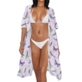 thumbnail image 4 of FKELYI Lavender Butterfly Print Kimono Cover Up for Women Summer Beach Coverup Half Sleeve Kimono Cardigan Sheer Beachwear Comfy Resort Wear for Ladies Casual Outfit, 4 of 6