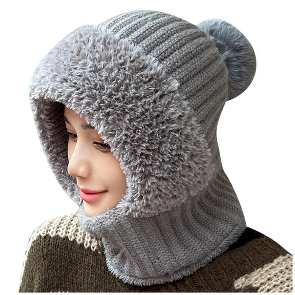 Fnooota Womens Winter Hats, Windproof Warm Outdoor Stretch Knit Hats with Earflap Gray Size Free Size