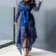 thumbnail image 4 of Gibobby Vestido Mujer Casual de Playa Verano Vestido maxi asimétrico con cordones huecos para mujer Vestido de fiesta de encaje sexy Vestido de noche(Azul,XL), 4 of 5