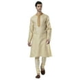 thumbnail image 6 of Ethnix Men's Indian Band Collar Fine Embroidered Placket Kurta Tunic Pajama Set; Beige; LG, 6 of 6