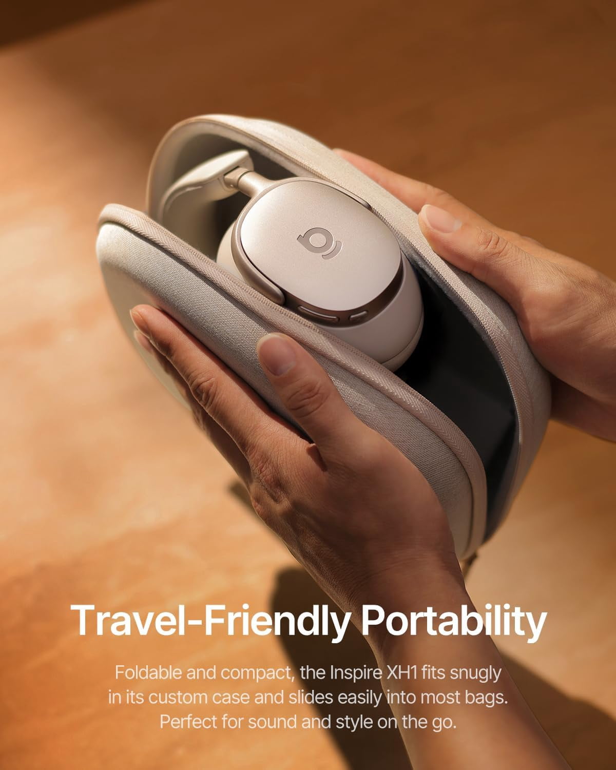 Baseus Inspire XH1 Adaptive Noise Cancelling Headphones, Hi-Res Audio, 100H Playtime, Over-Ear Wireless Bluetooth Headset for Commute, Travel & Calls, White