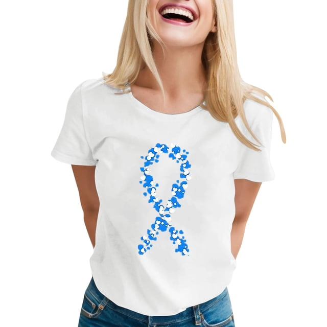 TSADFHJI Chemises pour Femmes Tendance Été 2024 T-Shirt Imprimé à Manches Courtes Col Rond Blouse L Blanc