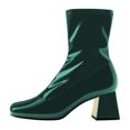 thumbnail image 3 of FSJ Women Classic Square Closed Toe Ankle Boots Side Zipper Chunky High Heel Mid Calf Stretch Short Bootie Comfortable Shoes Size 6 Green, 3 of 4