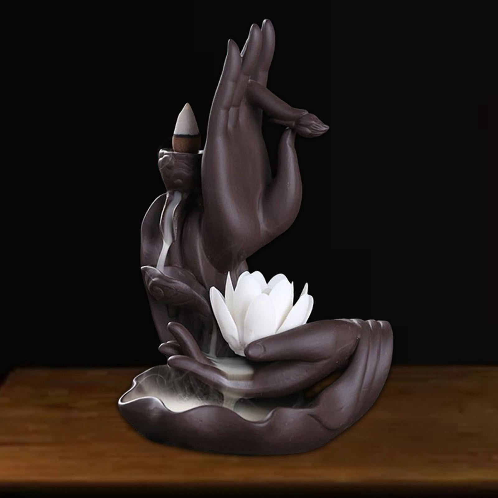 WLPZXP Backflow Incense Burner Holder Bergamot Lotus Aroma Tower Sandalwood Cone Censer white