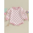 thumbnail image 2 of Suealasg Infant Baby Girls Sweatshirt Romper 3M 6M 12M 18M Toddler Long Sleeve Crew Neck Plaid Print Jumpsuit Newborn Spring One Piece Bodysuit, 2 of 9