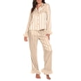 thumbnail image 2 of Vertical Stripes Women Long Sleeves Long Sleeve Sleep Dress for Womens Women Pajamas Set Heart Print Satin Trim Long Sleeve Shirt Pants Set Pajama Sets, 2 of 5
