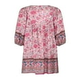 thumbnail image 4 of EIMELI Femmes Été Boho Imprimé Floral Robe 3/4 Manches V Cou Décontracté Plage Fluide Mini Robes, 4 of 5