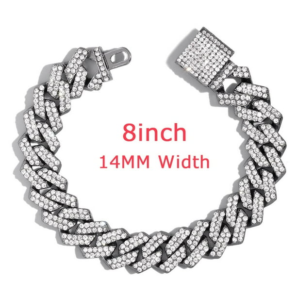 Pulseras de cadena gruesa cubana brillante para hombres y mujeres, pulseras de diamantes de imitación de Color dorado y plateado, joyería Punk Hip Hop, moda Fivean unisex
