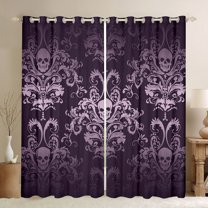 jejeloiu Gothic Damask Curtains (2-Pack 42x63) Skull Purple Bohemian Exotic Ultra Soft Decor For Adults