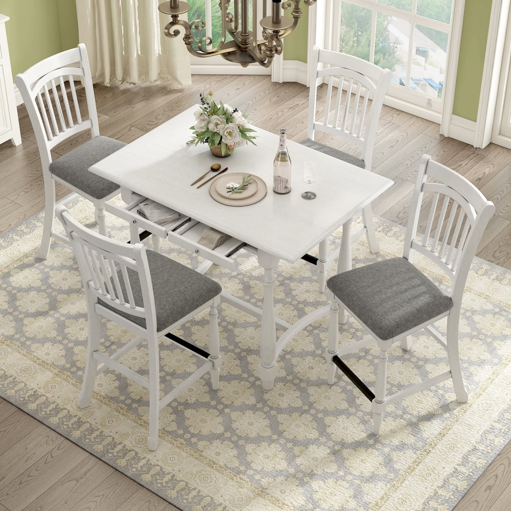 5Piece Wood Counter Height Kitchen Furniture Set with 4 Upholstered