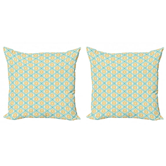 Victorian Throw Pillow Cushion Cover Pack of 2, Vintage Damask Pattern of Curlicue Motif with Thin Lines, Zippered Double-Side Digital Print, 4 Sizes, Dark Seafoam Marigold, by Ambesonne