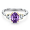 thumbnail image 3 of Gem Stone King 10K Two Tone Gold Purple Amethyst and White Topaz Engagement Ring for Women | 1.81 Cttw | Oval 8X6MM | Gemstone February Birthstone | Size 7, 3 of 6