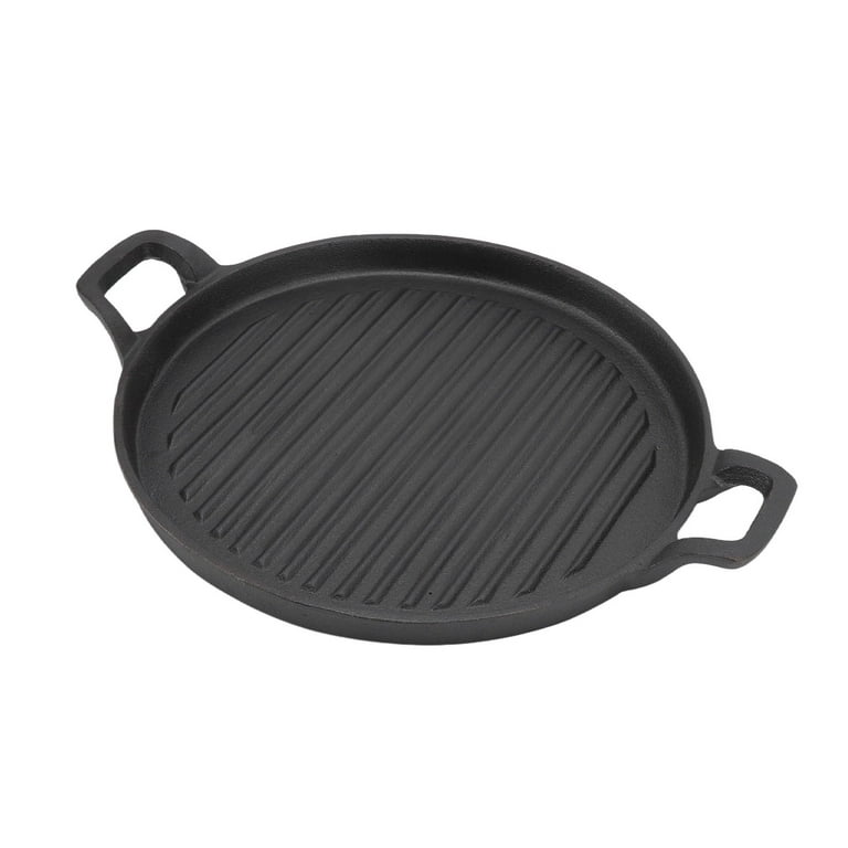 Ccdes Cast Iron Grill,Fry Pan,Cast Iron Griddle Reversible Dual Handle  Ribbed Round Cast Iron Frying Pan for Gas Electric Stovetop