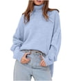 thumbnail image 2 of Itsame Women Knitted Sweater High Neck Pullover Sweatershirt Long Sleeves Solid Color Relaxed Sweatshirts Light Blue Size Free Size, 2 of 6