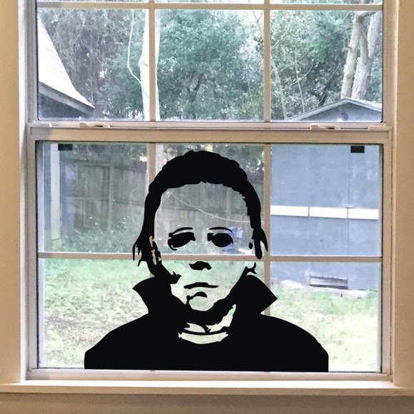 QTH Halloween Holiday Decals Michael Myers Horror Living Room Sticker Funny Door Window Mirror Vinyl Art Décor