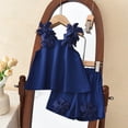 thumbnail image 7 of CYRBOKO Girls Outfit Sets, Short Sleeve Casual Soft Elastic Waist Two-piece Sets Dark Blue Size 6-7 T, 7 of 7