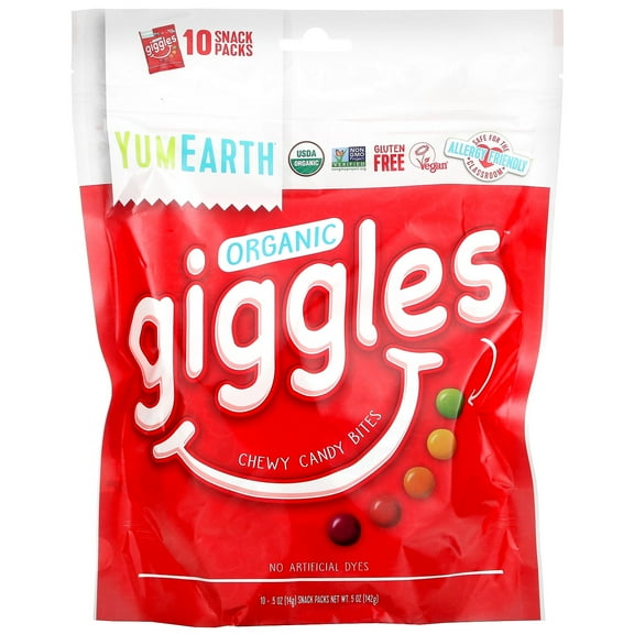 YumEarth Organic Giggles, Chewy Candy Bites, 10 Snack Packs, .5 oz (14 g) Each