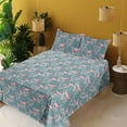 thumbnail image 2 of Ambesonne Hawaiian Fitted & Flat Sheet with Sham 3 Pcs Set, Triangles Leaves Flamingo, Twin XL, Cadet Blue and Pink, 2 of 5