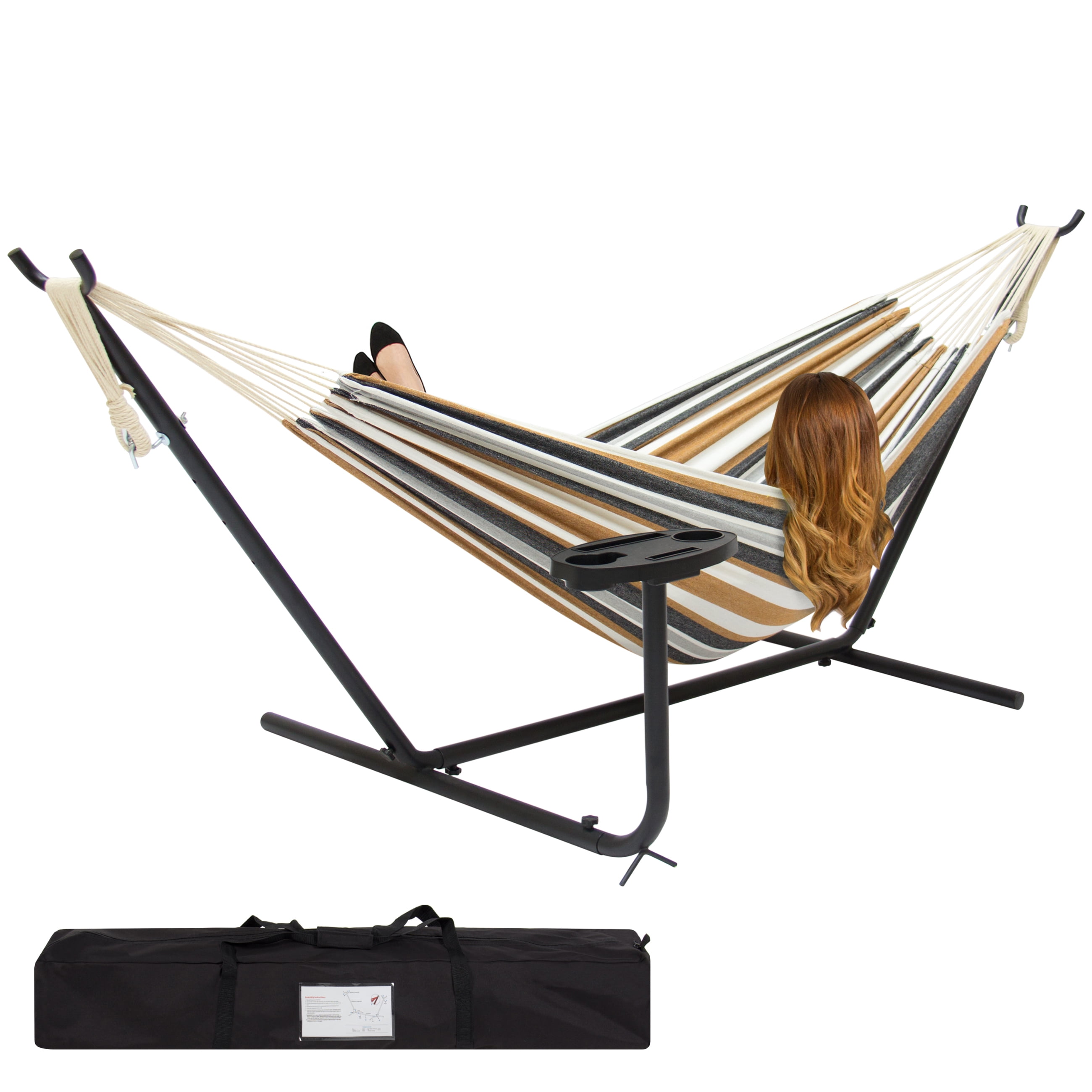 Best Choice Products Outdoor Double Hammock Set w Steel Stand, Cup Holder, Tray, and... by