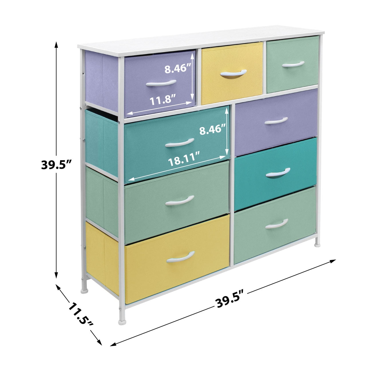 Sorbus Kids Dresser with 9 Drawers - Furniture Storage Chest Tower Unit for Bedroom, Hallway, Closet, Office Organization - Steel Frame, Wood Top, Tie-dye Fabric Bins (Pastel 2, Pastel)