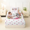thumbnail image 3 of Manfei Bowknot Kitten Twin Fitted Sheet, Cartoon Blossoms Flower Bedding, Pink, 2 Pieces, 1 Fitted Sheet and 1 Pillowcase, 3 of 6