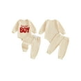 thumbnail image 2 of BemeyourBBs Infant Baby Boy Valentines Day Outfit Newborn Fall Winter Spring Clothes Lover Boy Letter Embroidery Waffle Knit Romper Pants Set, 2 of 9