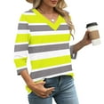 thumbnail image 3 of CLOISE 3/4 Length Sleeve Womens Tops V Neck Shirt Striped Pullover Casual Fall Winter Clothes Yellow M, 3 of 8
