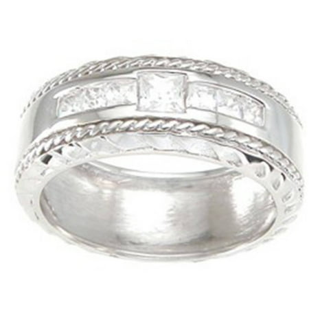 925 Sterling Silver Princess-Cut Men's Wedding Band