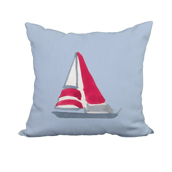 18 x 18 Inch Sail Away Blue Geometric Print Decorative Polyester Throw Pillow with Linen Texture